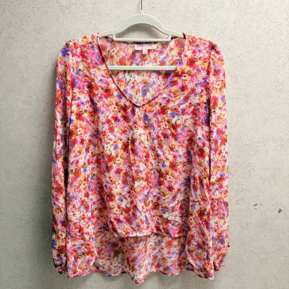 Philosophy Republic L Women‎ Floral Print Boho Light Artistic Peasant Blouse